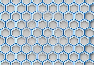 A seamless pattern featuring a 3D honeycomb structure with blue