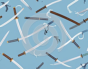 Katana Sword Pattern on Blue Background