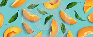 Seamless pattern featuring mango slices for background, perfect for a vibrant