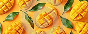 Seamless pattern featuring mango slices for background, perfect for a vibrant