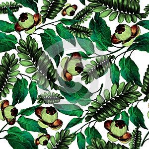 Seamless pattern featuring tropical leaves and plants
