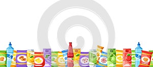 Seamless Pattern Featuring A Vibrant Array Of Snacks And Beverages For Vending Machines, Including Chips, Sodas