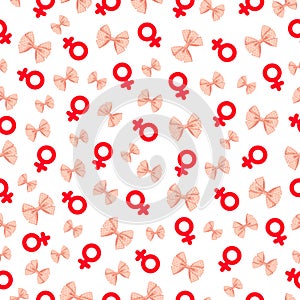 Seamless pattern with female symbols and bows