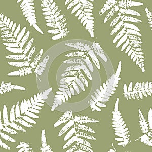 Seamless pattern with fern leaves paint prints on color background 3