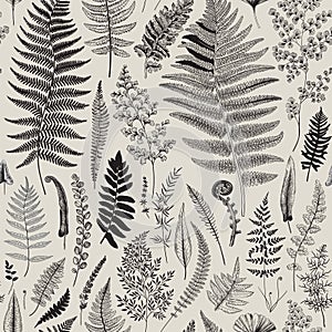 Seamless pattern. Ferns.