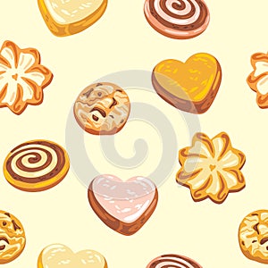 Seamless pattern with festive shortbread and chocolate cookie