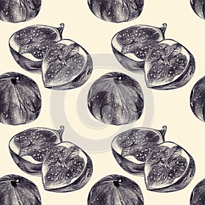 Seamless pattern with figs drawn by hand with pencil
