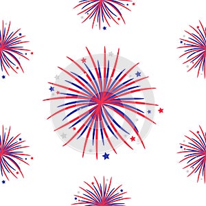 Seamless pattern. Fireworks night sky Happy independence day United states of America. 4th of July. Star and strip Flat design. Wh