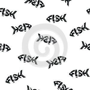 Seamless pattern with fish on a white background Lettering grunge texture in the word form fish Modern art pattern for wallpaper