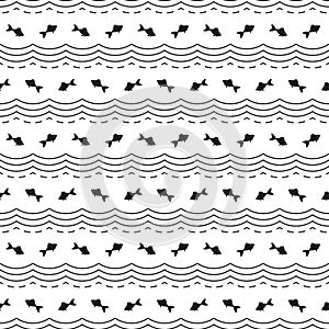 Seamless pattern with fishes and waves