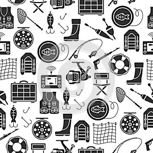 Seamless pattern with fishing gear vector icons.