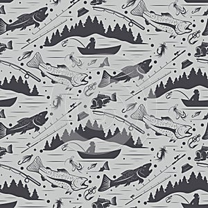 Seamless pattern for fishing theme. fish,fishman,lure,rod a