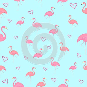 Seamless pattern flamingo bird with heart vector