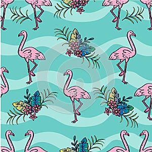 Seamless pattern with flamingo birds.