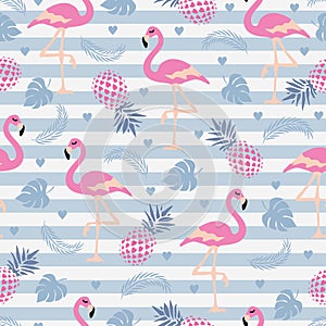 Seamless pattern flamingo and pineapple