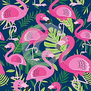 Seamless pattern with flamingo