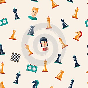 Seamless pattern with flat design chess and players icons