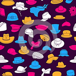 Seamless pattern with flat icons of headwear