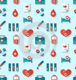 Seamless Pattern with Flat Medical Icons
