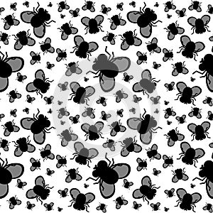 Seamless pattern with flies. Vector flat repeatable background with houseflies, Vector