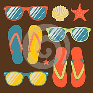 Seamless pattern with flip flops and sunglasses