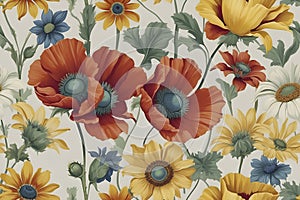 A seamless pattern of floral chintz pattern reminiscent of the 1940s. photo