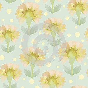 Seamless pattern with floral ornament. Background with watercolor flowers. Raster illustration for design and printing on fabric