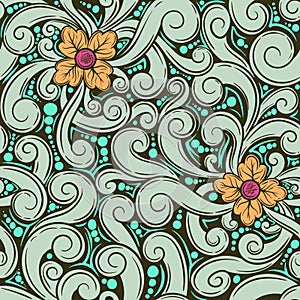 seamless pattern floral and roots batik mural background