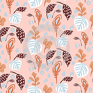 Seamless pattern with florals and botanics plant leaves.