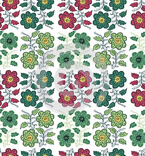 Seamless pattern flower in ethnic style on a white background.