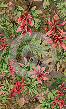 Seamless pattern flower leaves allover design with background