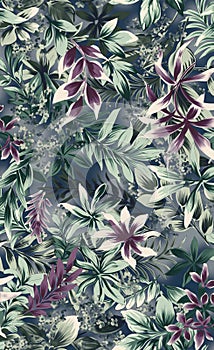 Seamless pattern flower leaves allover design with background