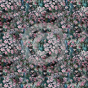 seamless pattern flowering almond trees oil painting