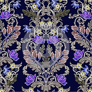 Seamless pattern with flowers in art deco style. Modern trendy print.