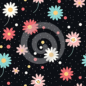 Seamless pattern with flowers on a black background. Vector illustration. Generative AI