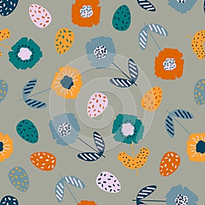 Seamless pattern with flowers and eggs, spring, easter theme