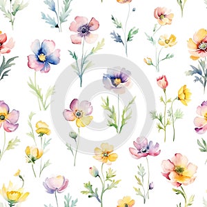 Seamless pattern with flowers isolated on white background