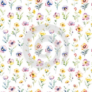 Seamless pattern with flowers isolated on white background