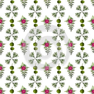 Seamless pattern, flowers and leaves, beautiful colors.