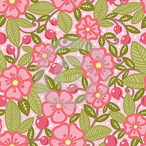 Seamless pattern with flowers and leaves. Vector