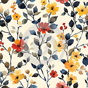 a seamless pattern of flowers and leaves on a white background