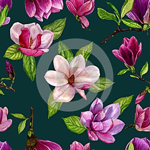 Seamless pattern with flowers of magnolia.