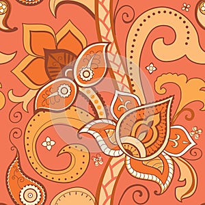 Seamless pattern with flowers and paisley