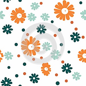 Seamless pattern with flowers and polka dots. Vector illustration. Generative AI