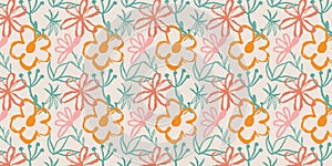 seamless pattern with flowers in retro groove style for fabrics ,social media posts, banner, card design.