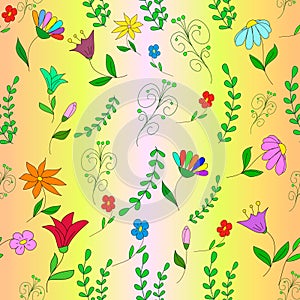 Seamless pattern with flowers,sprigs and curls.