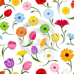 Seamless pattern with flowers. Vector illustration.