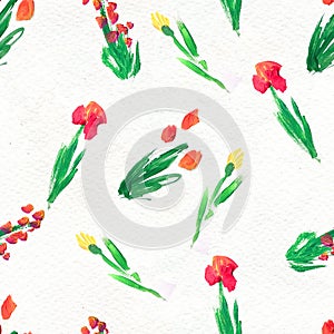 Seamless pattern with flowers. Watercolor or acrylic painting. Hand drawn floral background.