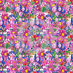 Seamless pattern with flowers. Watercolor or acrylic painting. Hand drawn floral background.