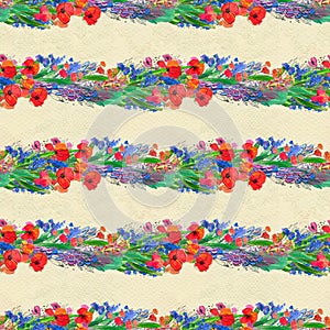 Seamless pattern with flowers. Watercolor or acrylic painting. Hand drawn floral background.